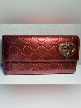 Gucci Metallic Rose Red Guccissima Continental Wallet with COA